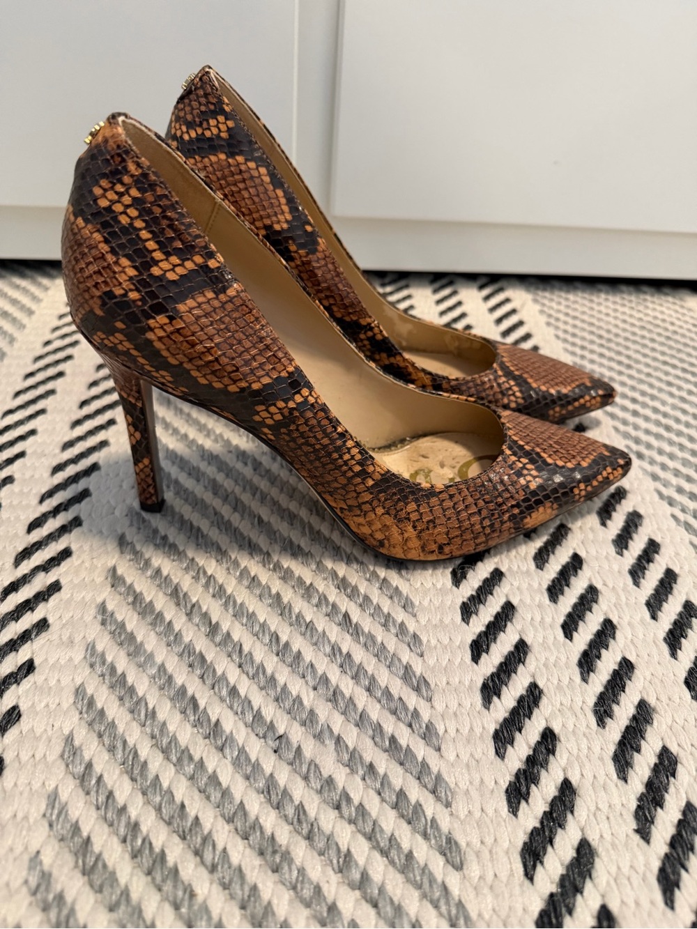 Sam Edelman Brown Snake-Print Pointed Toe Pumps